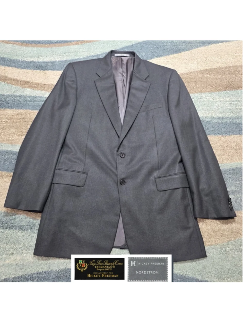 Hickey Freeman Blazer Mens 42L Gray Wool Suit Jacket Loro Piana Nordstrom USA